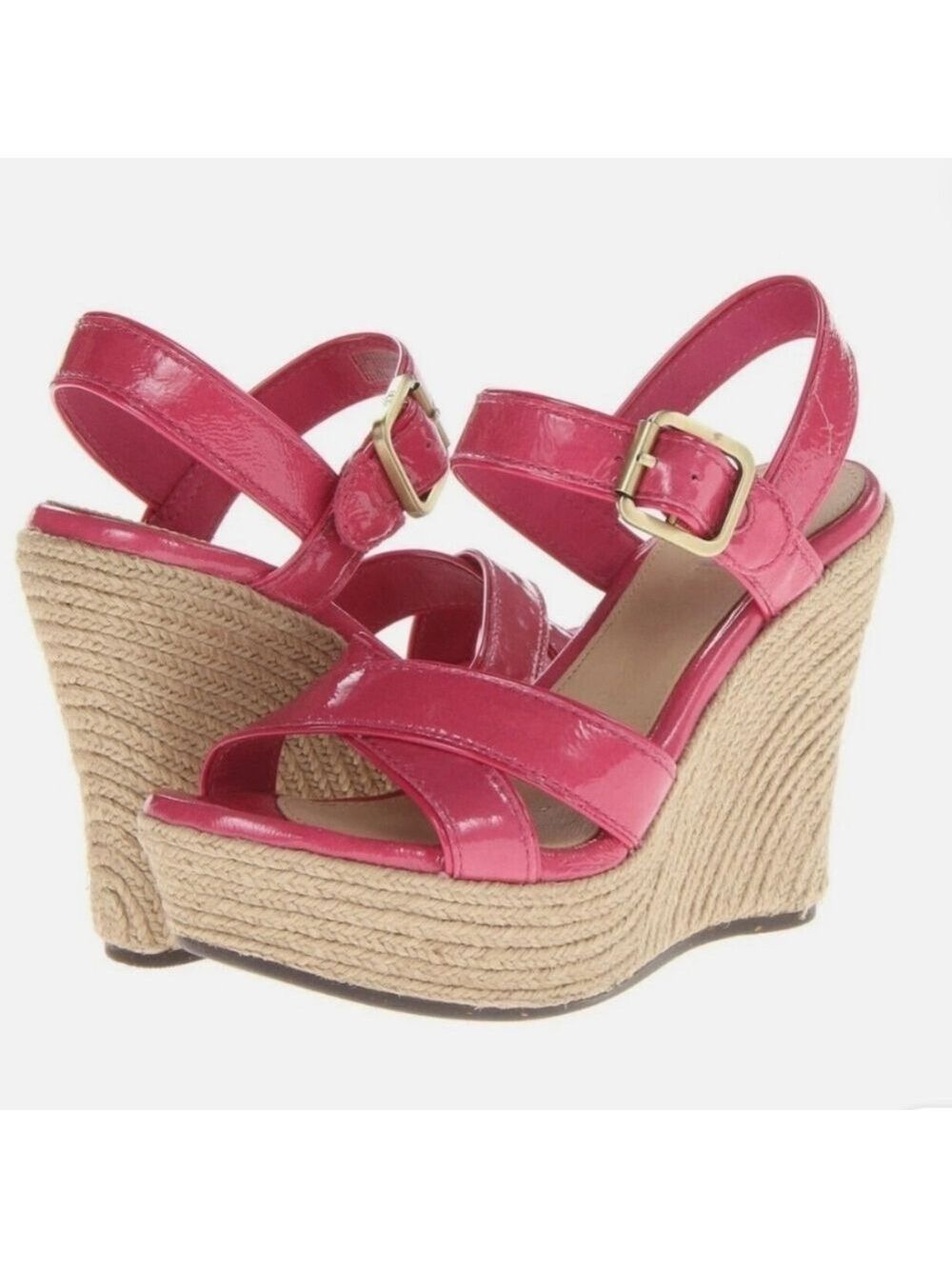UGG Pink Leather Strappy Wedge Sandals